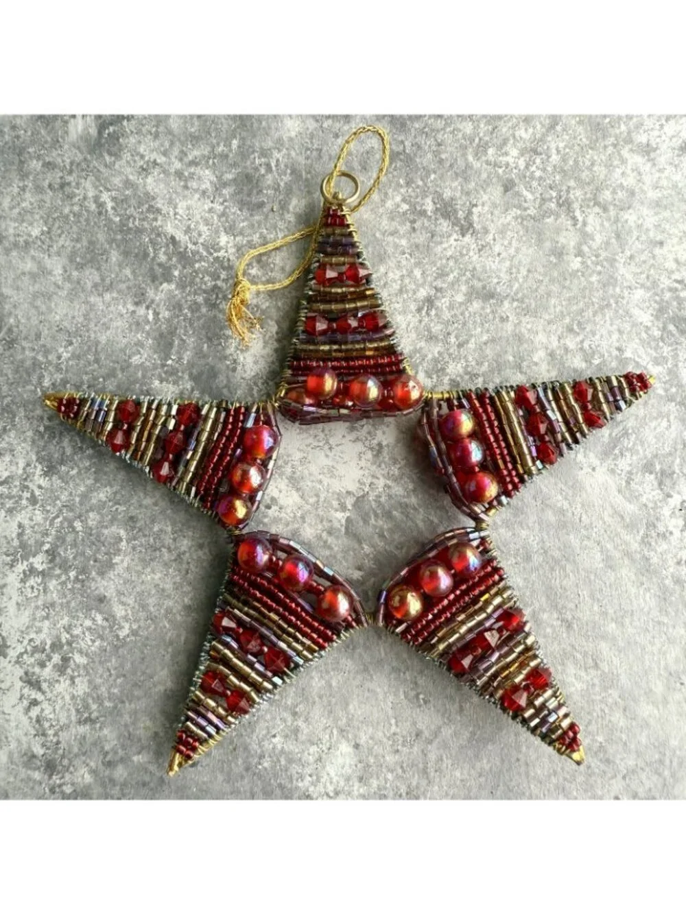 Pier 1 Red Beaded Star Christmas Ornament Celestial Whimsigoth